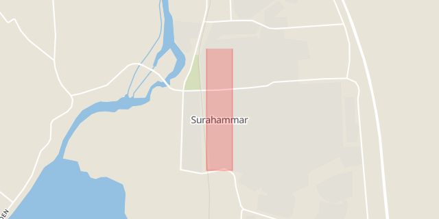 Karta som med röd fyrkant ramar in Köpmangatan, Surahammar, Västmanlands län