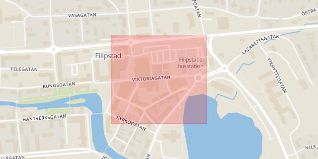 Karta som med röd fyrkant ramar in Viktoriagatan, Filipstad, Värmlands län