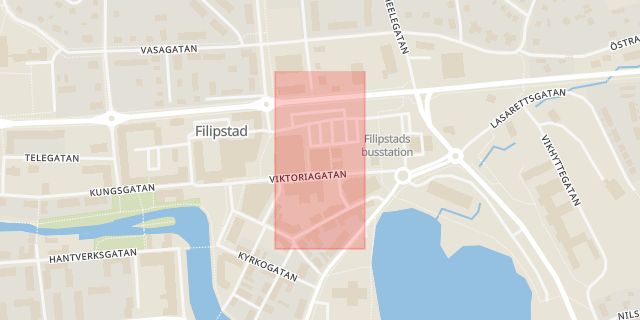 Karta som med röd fyrkant ramar in Systembolaget, Filipstad, Värmlands län