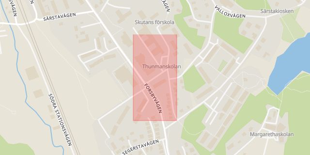 Karta som med röd fyrkant ramar in Törevägen, Uppsala, Södervägen, Knivsta, Uppsala län