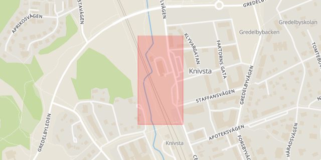 Karta som med röd fyrkant ramar in Riksbanken, Knivsta Kommunhus, Knivsta, Uppsala län