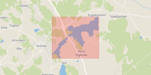Karta som med röd fyrkant ramar in Valloxen, Knivsta, Uppsala län