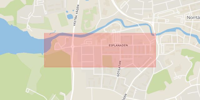 Karta som med röd fyrkant ramar in Esplanaden, Norrtälje, Stockholms län