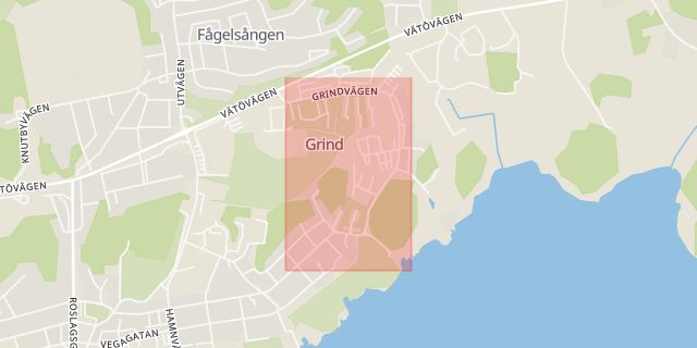 Karta som med röd fyrkant ramar in Grindvägen, Norrtälje, Stockholms län