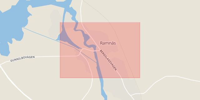 Karta som med röd fyrkant ramar in Ramnäs, Surahammar, Västmanlands län