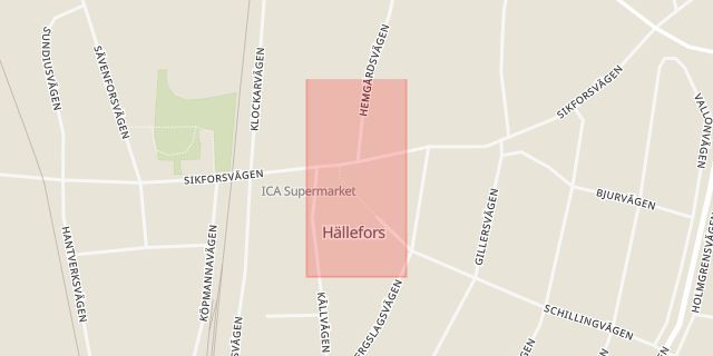 Karta som med röd fyrkant ramar in Krokbornsparken, Hällefors, Örebro län