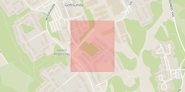Karta som med röd fyrkant ramar in Vackra Birgers Väg, Uppsala, Uppsala län