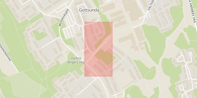 Karta som med röd fyrkant ramar in Gottsunda, Vackra Birgers Väg, Uppsala, Uppsala län