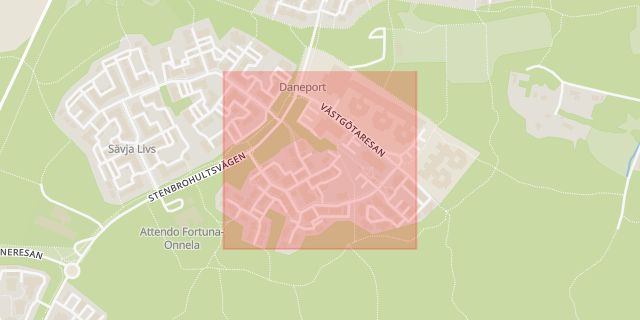 Karta som med röd fyrkant ramar in Sävja, Västgötaresan, Uppsala, Uppsala län