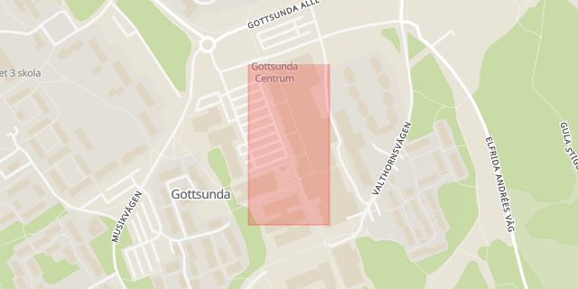 Karta som med röd fyrkant ramar in Gottsunda, Gottsunda Centrum, Uppsala, Uppsala län