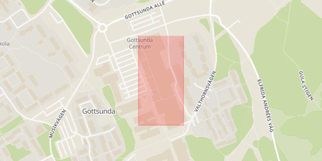 Karta som med röd fyrkant ramar in Gottsunda Centrum, Uppsala, Uppsala län