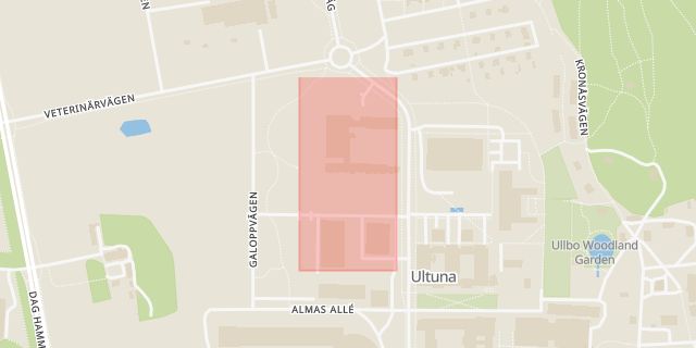 Karta som med röd fyrkant ramar in Ultuna, Uppsala, Uppsala län