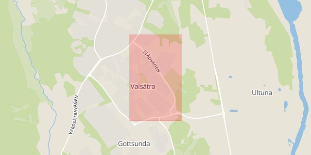 Karta som med röd fyrkant ramar in Valsätra, Slädvägen, Uppsala, Uppsala län