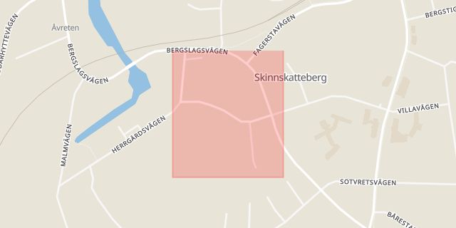 Karta som med röd fyrkant ramar in Kyrkvägen, Skinnskatteberg, Västmanlands län