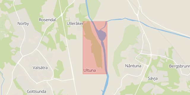 Karta som med röd fyrkant ramar in Västra Vindbrovägen, Uppsala, Uppsala län