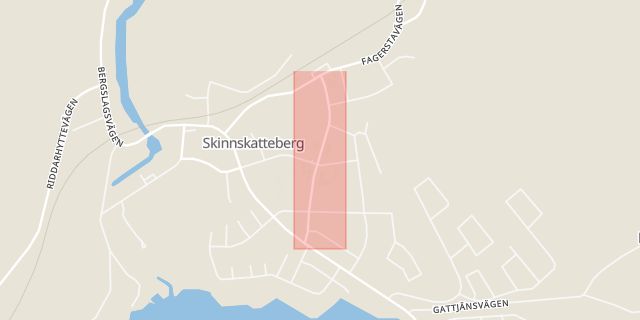 Karta som med röd fyrkant ramar in Centralvägen, Skinnskatteberg, Västmanlands län