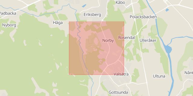 Karta som med röd fyrkant ramar in Norby, Uppsala, Uppsala län