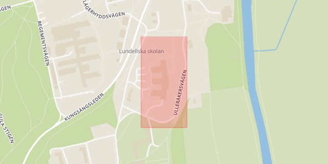 Karta som med röd fyrkant ramar in Lundellska Skolan, Uppsala, Uppsala län