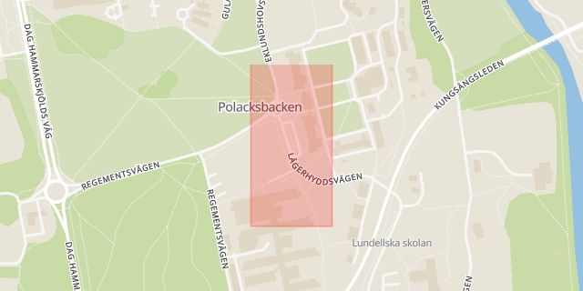 Karta som med röd fyrkant ramar in Polacksbacken, Uppsala, Uppsala län