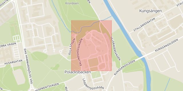 Karta som med röd fyrkant ramar in Eklundshovsvägen, Uppsala, Uppsala län