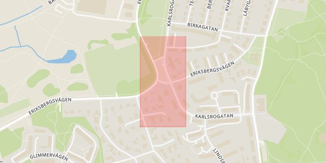 Karta som med röd fyrkant ramar in Eriksberg, Uppsala, Uppsala län