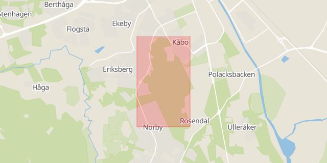 Karta som med röd fyrkant ramar in Stadsskogen, Eriksberg, Uppsala, Uppsala län