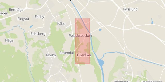 Karta som med röd fyrkant ramar in Uppsala Kommun, Ulleråkersvägen, Uppsala, Uppsala län
