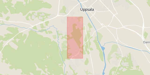 Karta som med röd fyrkant ramar in Eriksberg, Norbyvägen, Uppsala, Uppsala län