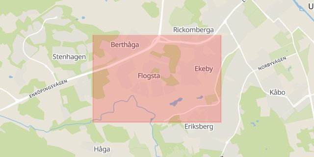 Karta som med röd fyrkant ramar in Flogsta, Uppsala, Uppsala län