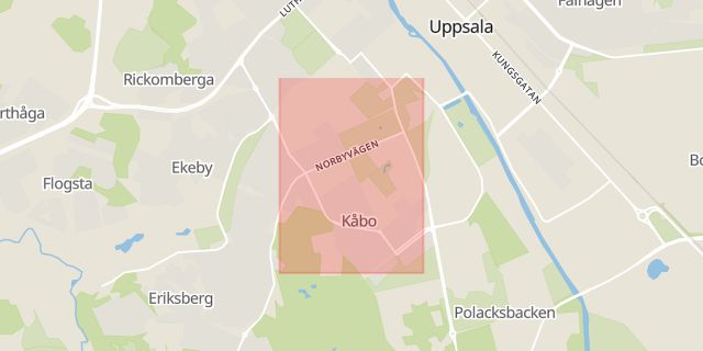 Karta som med röd fyrkant ramar in Villavägen, Uppsala, Uppsala län