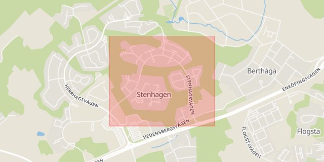 Karta som med röd fyrkant ramar in Stenhagsvägen, Uppsala, Uppsala län