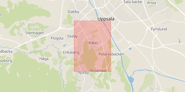 Karta som med röd fyrkant ramar in Kåbo, Uppsala, Uppsala län
