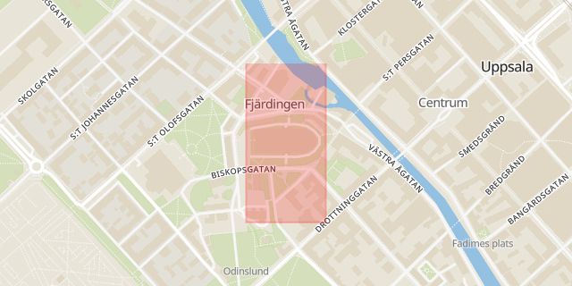 Karta som med röd fyrkant ramar in Domkyrkan, Uppsala, Uppsala län