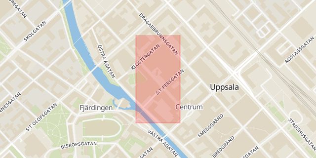 Karta som med röd fyrkant ramar in Celsiustorget, Uppsala