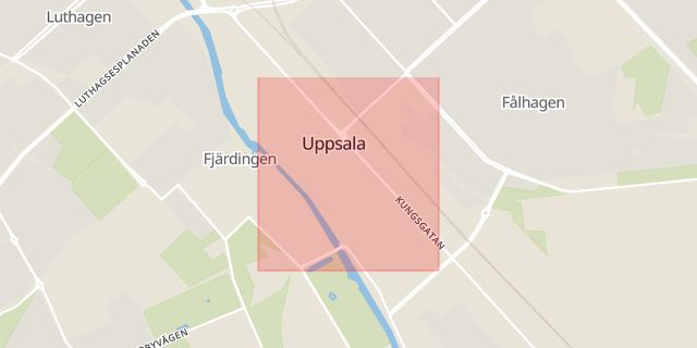Karta som med röd fyrkant ramar in Dragarbrunnsgatan, Uppsala, Uppsala län