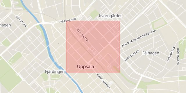 Karta som med röd fyrkant ramar in Persgatan, Uppsala, Uppsala län