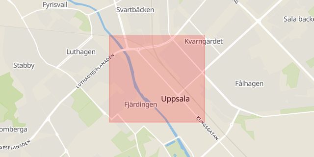 Karta som med röd fyrkant ramar in Olofsgatan, Uppsala, Uppsala län