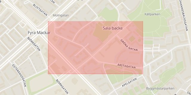 Karta som med röd fyrkant ramar in Årstagatan, Uppsala, Uppsala län