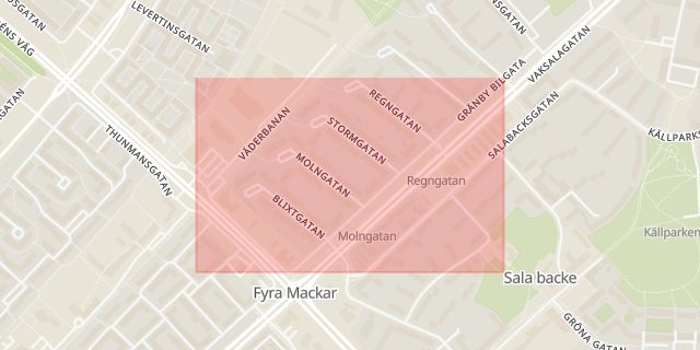 Karta som med röd fyrkant ramar in Gränby Bilgata, Uppsala, Uppsala län