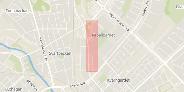 Karta som med röd fyrkant ramar in Djäknegatan, Uppsala, Uppsala län