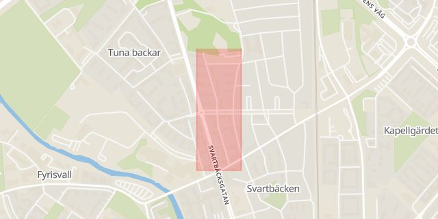 Karta som med röd fyrkant ramar in Egilsgatan, Uppsala, Uppsala län