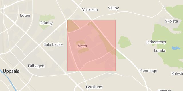 Karta som med röd fyrkant ramar in Årsta, Uppsala, Uppsala län