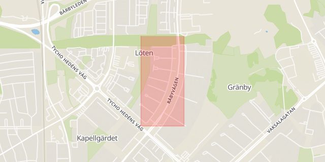 Karta som med röd fyrkant ramar in Löten, Bellmansgatan, Uppsala, Uppsala län