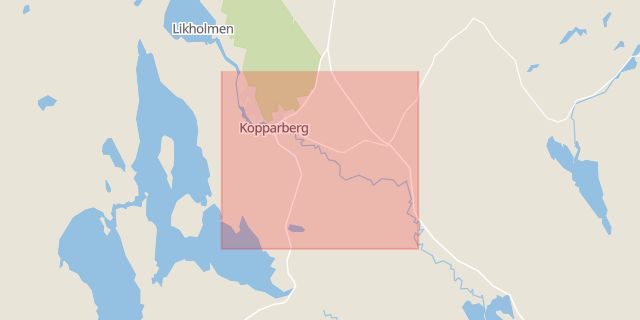 Karta som med röd fyrkant ramar in Kopparberg, Ljusnarsberg, Örebro län