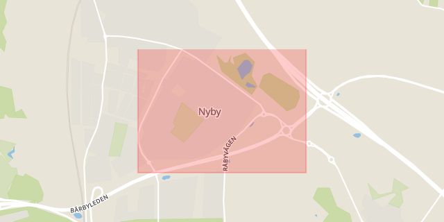 Karta som med röd fyrkant ramar in Nyby, Uppsala, Uppsala län