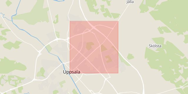 Karta som med röd fyrkant ramar in Vaksalagatan, Uppsala, Uppsala län