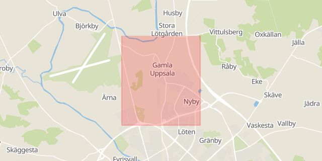 Karta som med röd fyrkant ramar in Gamla Uppsala, Uppsala, Uppsala län