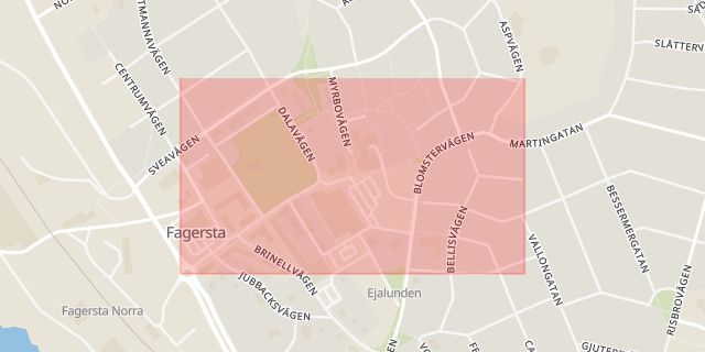 Karta som med röd fyrkant ramar in Stationsvägen, Fagersta, Västmanlands län