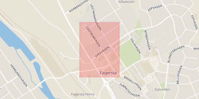 Karta som med röd fyrkant ramar in Centrumvägen, Fagersta, Västmanlands län