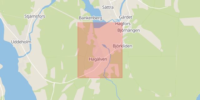 Karta som med röd fyrkant ramar in Uddeholmsvägen, Hagfors, Värmlands län